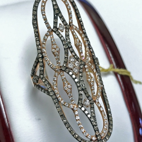 LONG champagne diamond DESIGNER RING 1.39ct - Picture 2 of 3
